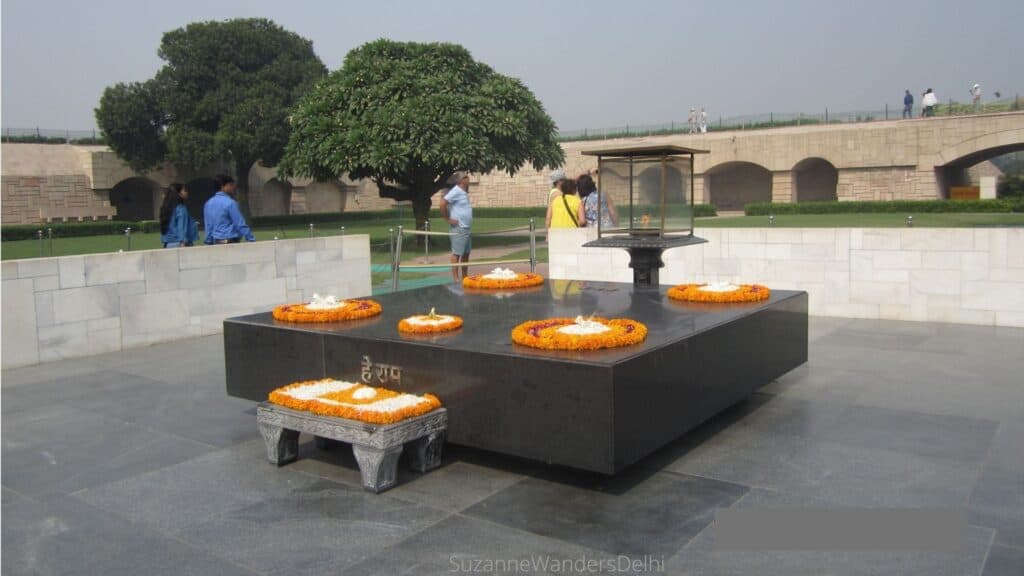 Raj Ghat memorial adorned with flowers in Delhi