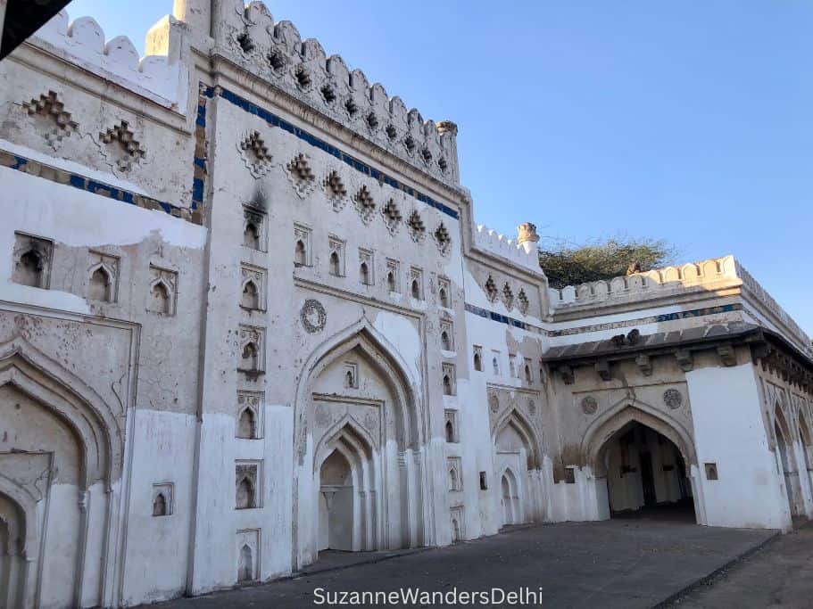 exterior of Jama Masjid Karimia with blue sky, an extremely off the beaten path site in Delhi