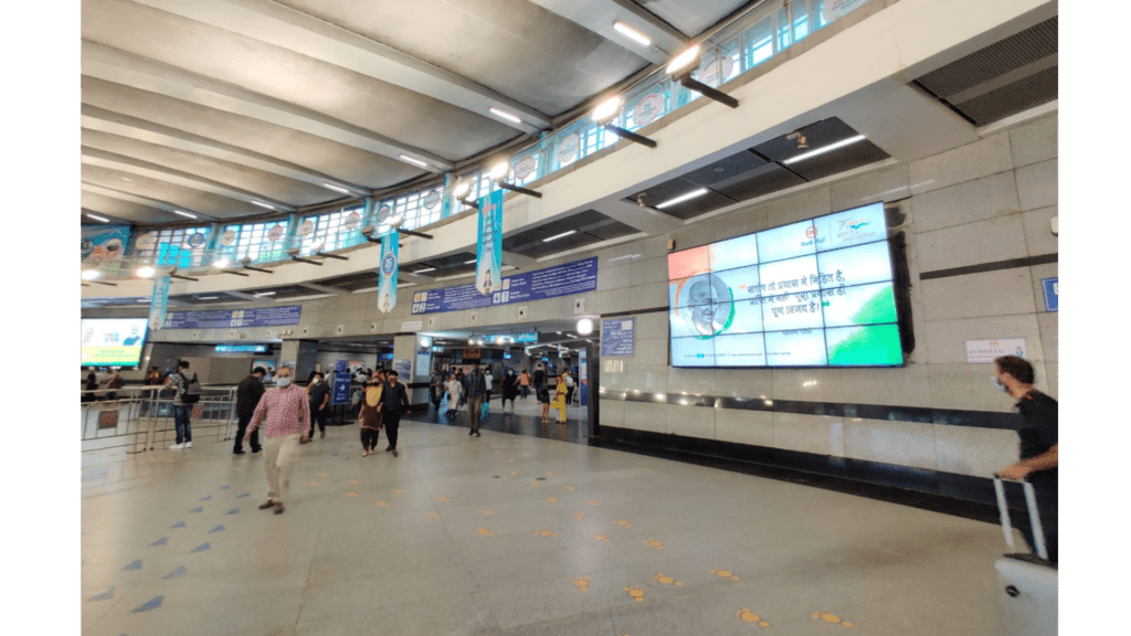 The coloured footprints directing passengers to the correct train line at Rajiv Chowk metro station is one of the reasons riding the metro is the best way to get around Delhi.