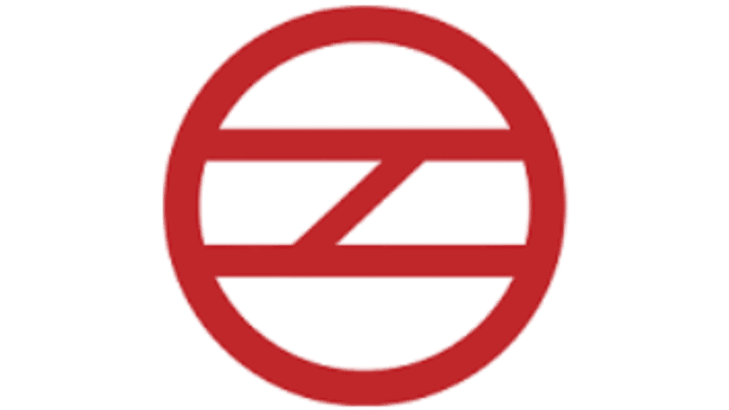 Symbol of the Delhi metro in red and white 