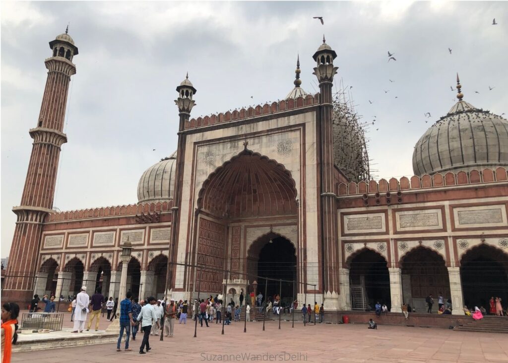 Exterior view of Jama Masjid on a cloudy day