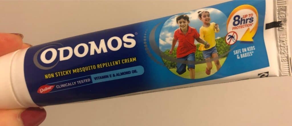 A tube of Odomos mosquito cream 