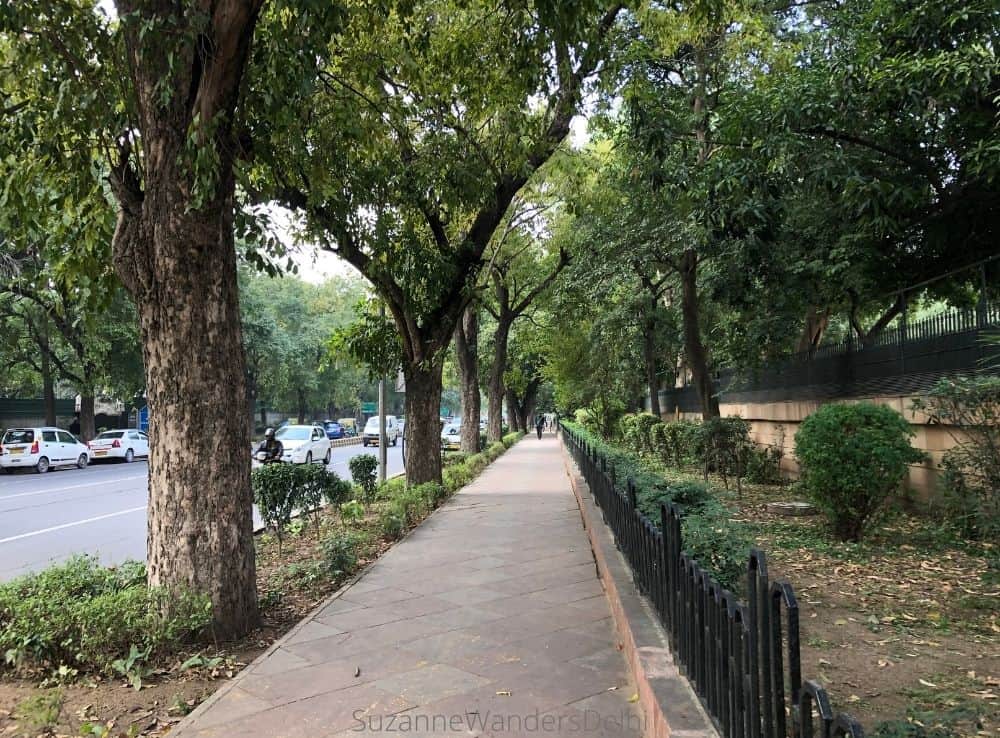 A tree lined boulevard in Lutyen's Delhi, a beautiful area of Delhi to stay in at every budget