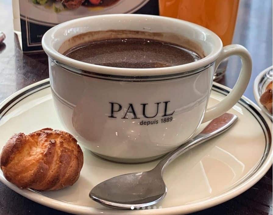 A cup of PAUL hot chocolate at PAUL