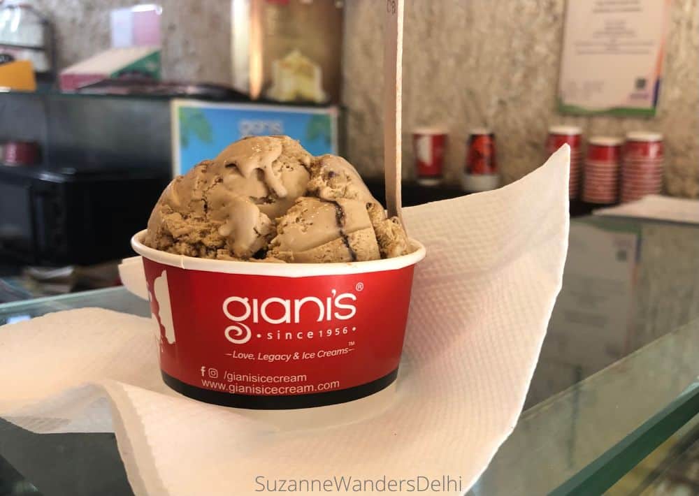 a Giani's cup cup filled with cafe mocha ice cream - Giani's is one of the very best places in Delhi for ice cream