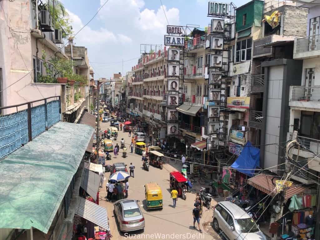 Iconic view of Paharganj Market from an elevated point, of the of the cheapest markets in north Delhi