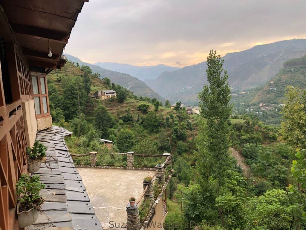 View overlooking the valley and mountains from the homestay at dusk