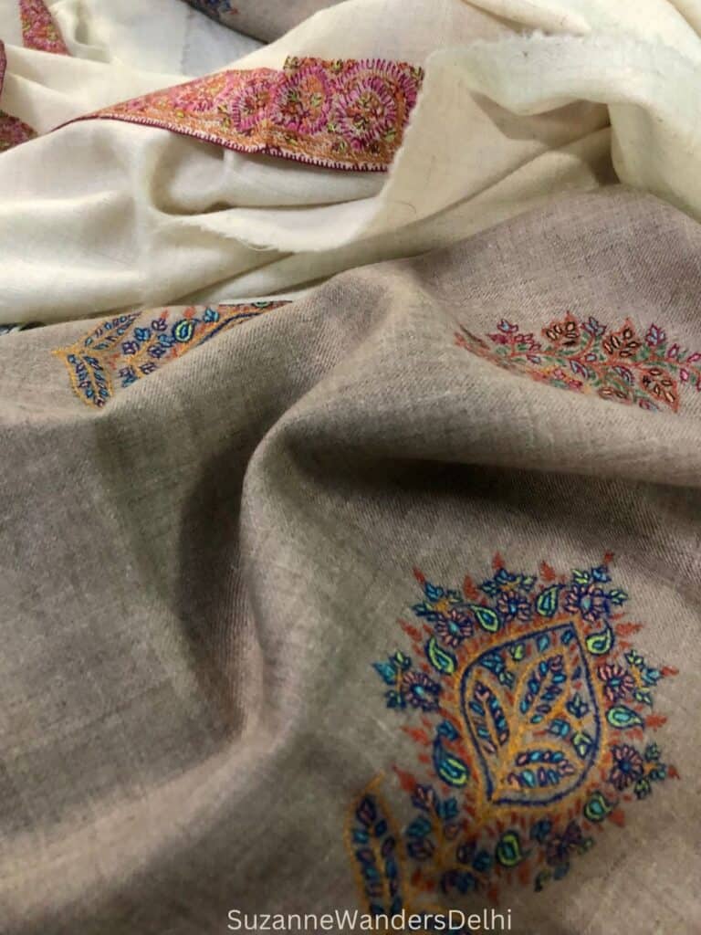 two pashminas in natural colours