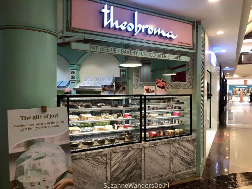 The shopfront of Theobroma in Select City Walk, one of the best bakeries in Delhi for brownies