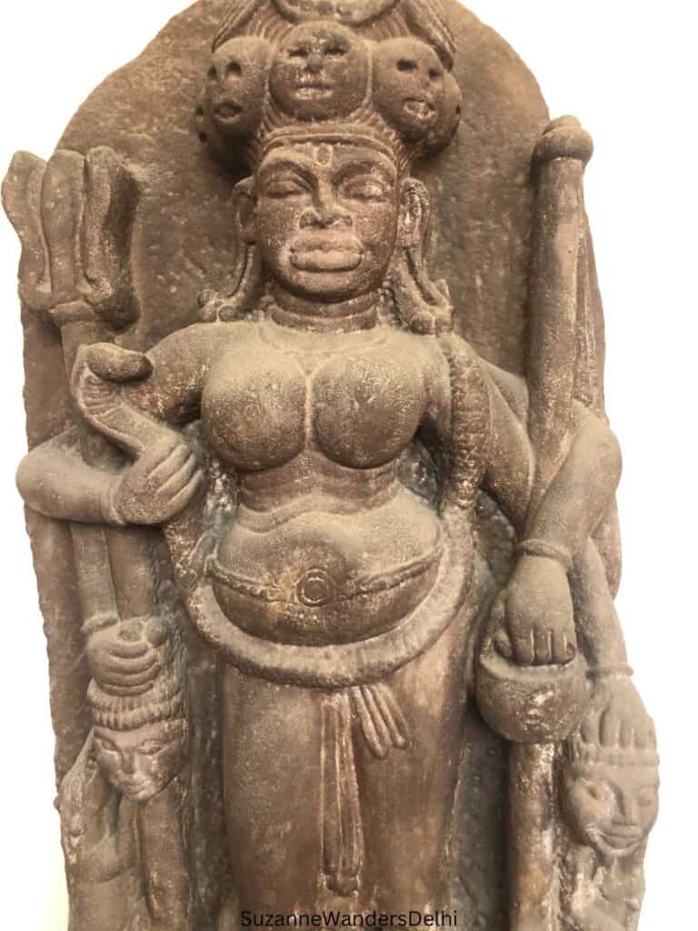 Close up of stone carving of the goddess Kali at the National Museum 