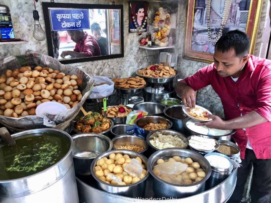 a street food chaat stand in Old Delhi