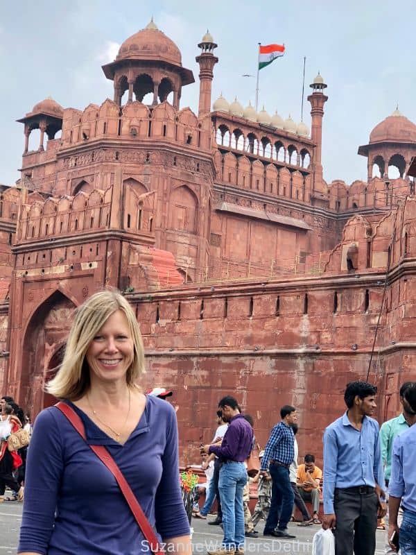 the author outside the Red Fort in Delhi