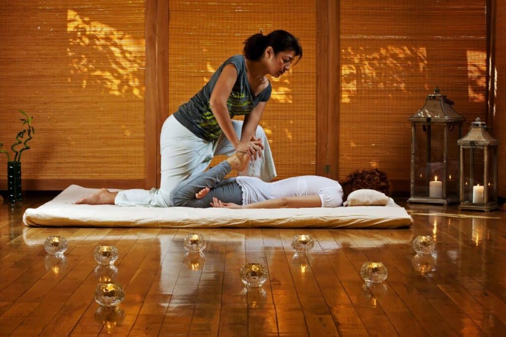 Thai massage in progress - a Thai masage is done fully clothed