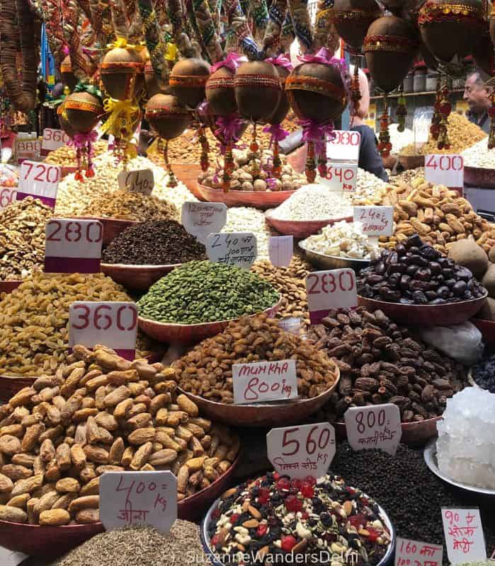 display of spices, fruits and nuts in Delhi's spice market