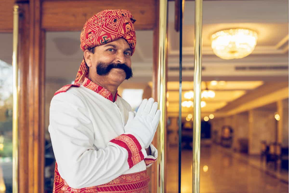 traditional doorman at Indian luxury hotel