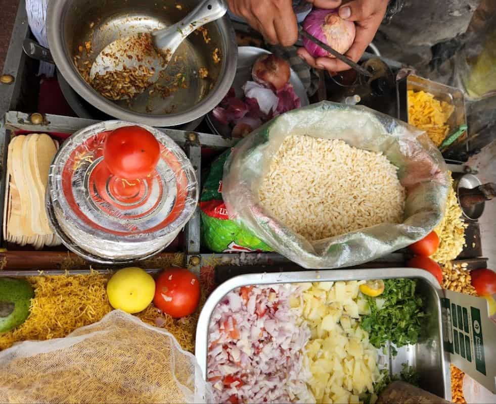 A display of typical ingredient in Indian street cooking