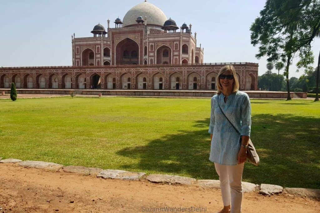 The writer standing in front of Humayun's Tomb, a must see site with one day in Delhi