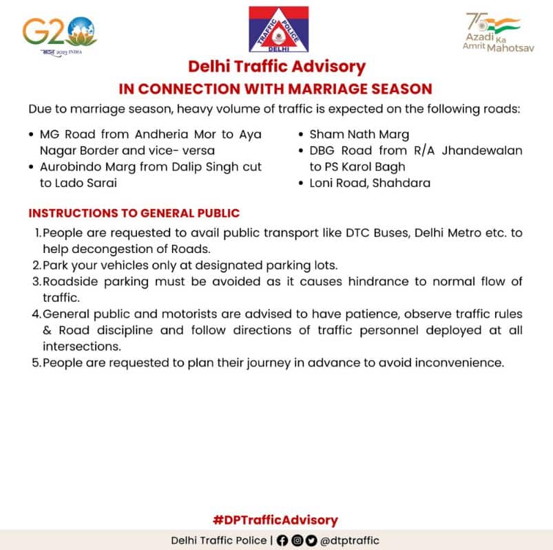 The Delhi Traffic Advisory that was published on social media warning about high traffic because of wedding season
