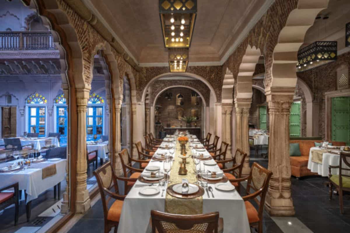 fine dining room of Lakhori Restaurant in Old Delhi