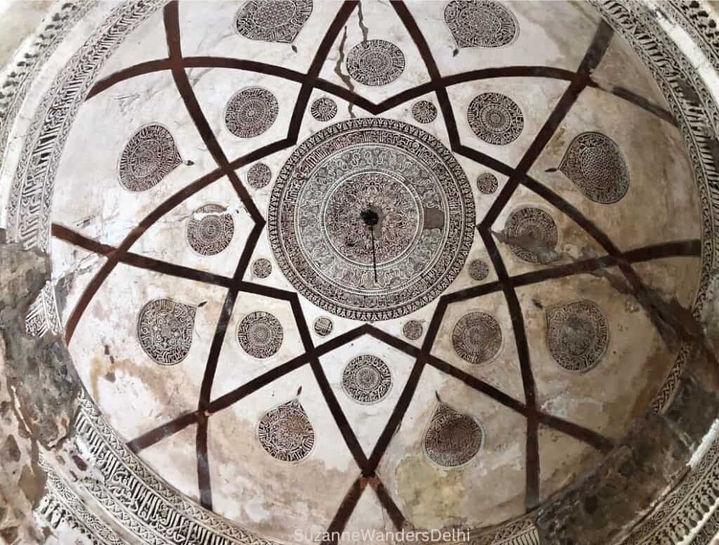 Decorated interior dome of Feroz Shah's tomb in Hauz Khas Complex, Delhi