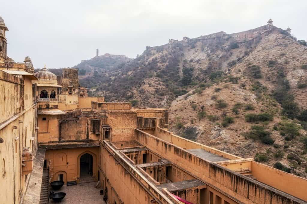 Overlooking one section of Amer Fort to another section higher on the hill, one of the must see sites if you have travelled from Delhi to Jaipur