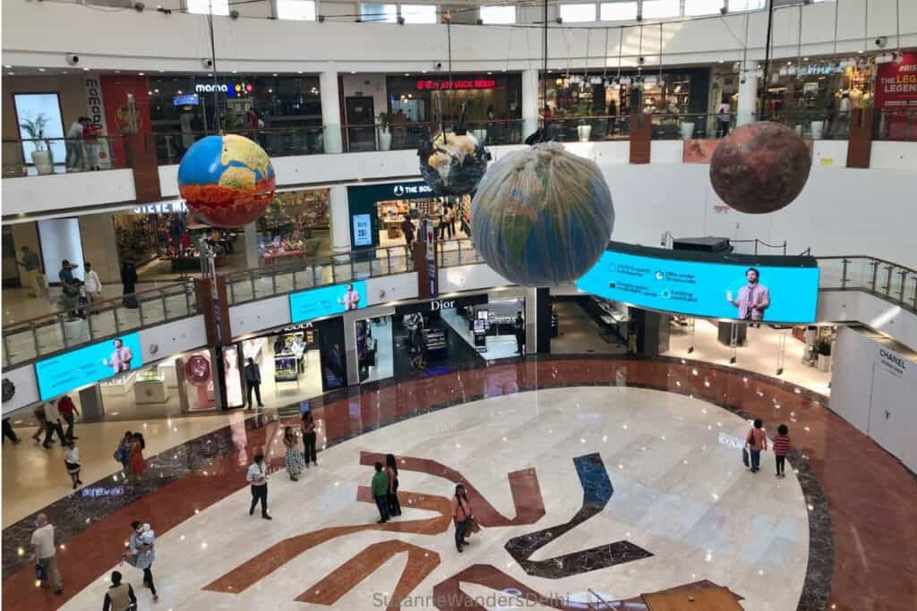 Looking into the central atrium of Select Citywalk shopping mall in Delhi