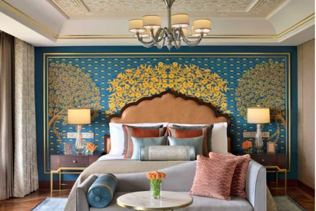 A guest room at the Taj Mahal New Delhi, one of South Delhi's best hotels