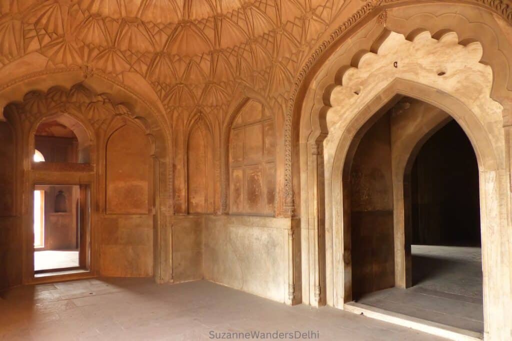 carved domed roof on interior of Safdarjung Tomb in Delhi