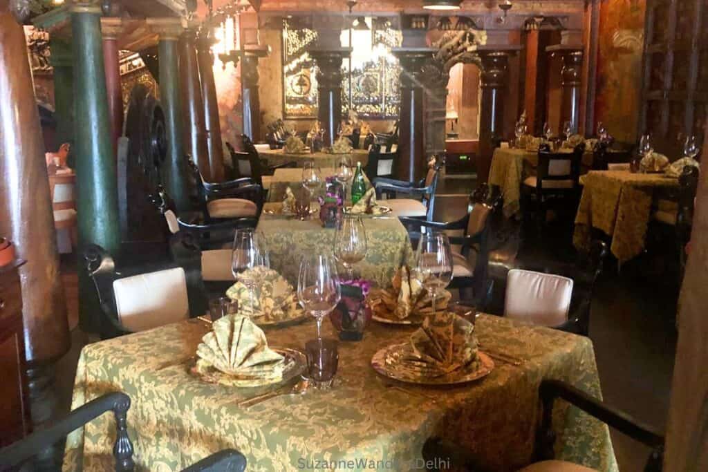 the dining room at the Spice Route, a famous restaurant in Delhi