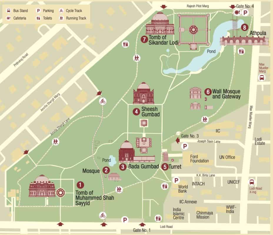 map of monuments of Lodhi Garden