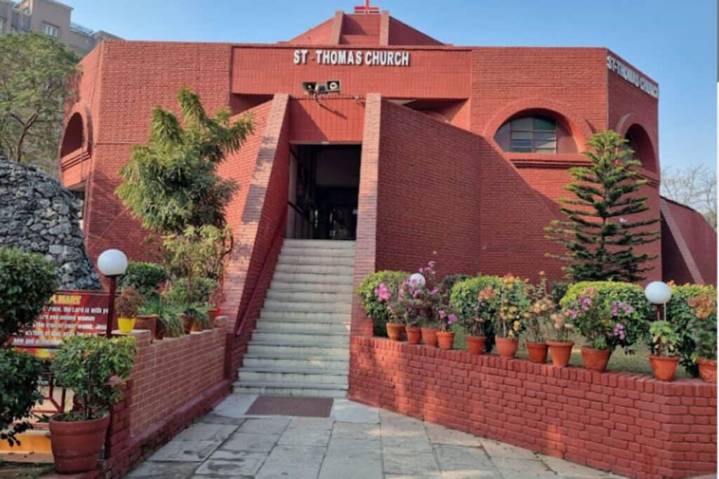 red brick exterior of St. Thomas Church in South Delhi