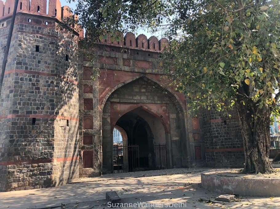 Full view of Ajmeri Gate with tree in courtyard