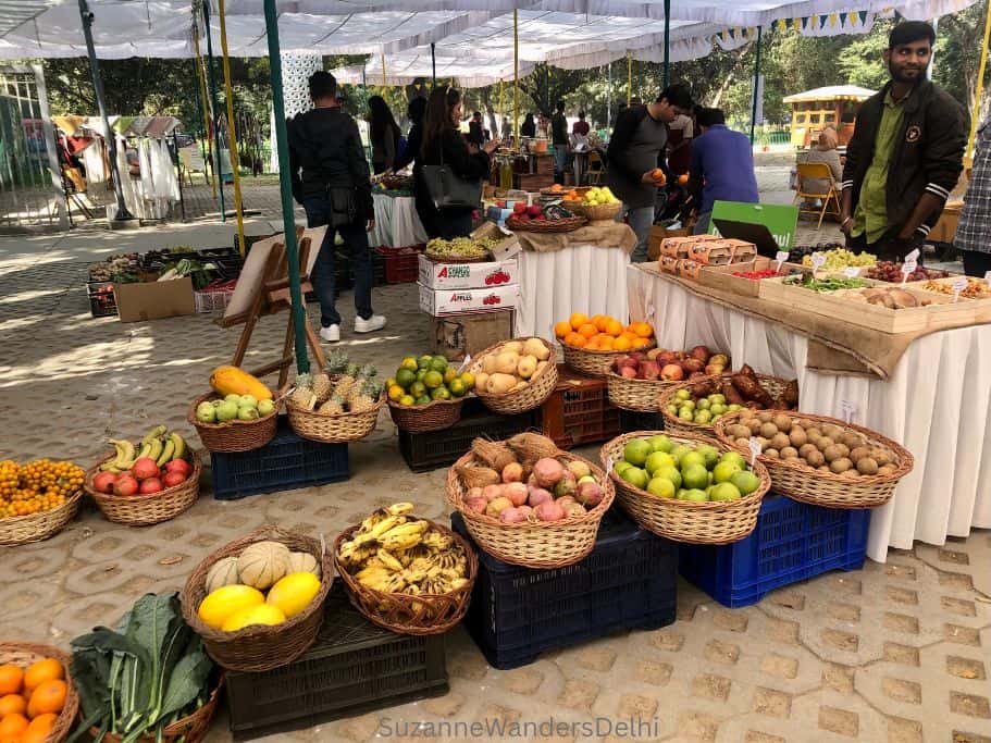 Display of fresh fruit and vegetables at Sunder Nursery 