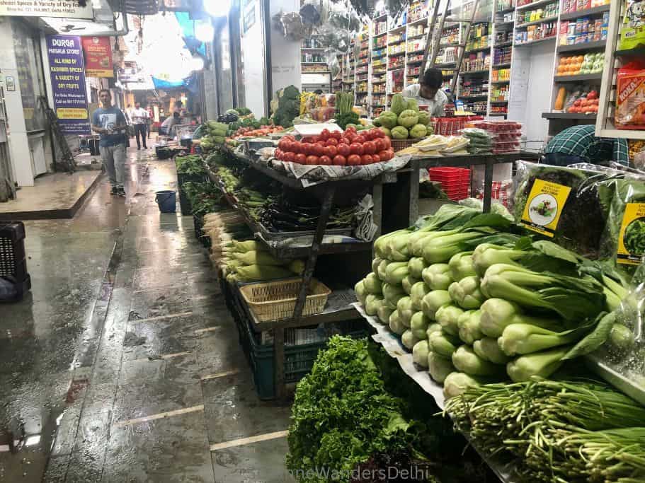 vegetable lane of INA Market in Delhi