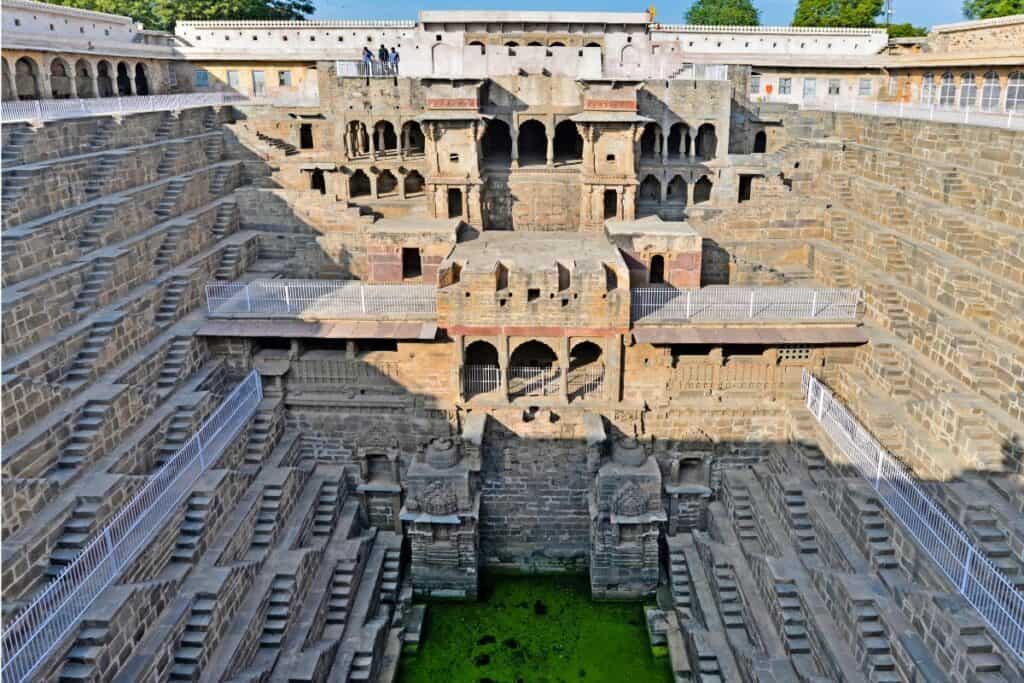 Many levels of Chand Baori outside of Jaipur