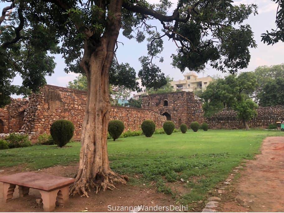gardens with fort ruins in Feroz Shah Kotla Fort in Delhi