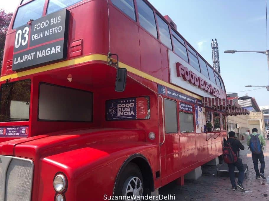 Red double decker bus converted into restaurant - where you can eat with kids in Delhi